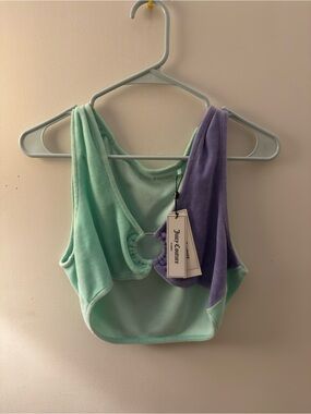 Juicy Couture Mint & Lavender Velour Ring-Front Cropped Tank